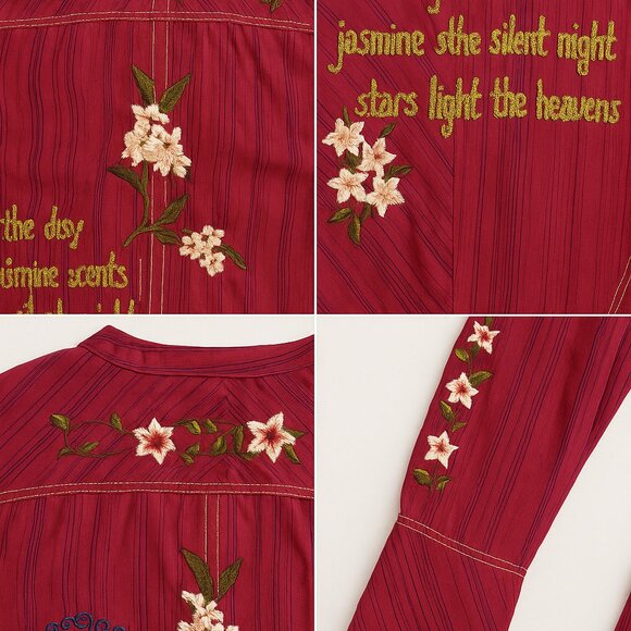 Y2K Betsys embroidered boho western floral mandarin collar shirt raw WS48 - Picture 4 of 5